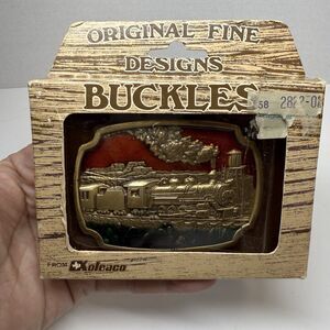 Vintage Koleaco Steam Locomotive Train Brass & Enamel Belt Buckle In Orginal Box